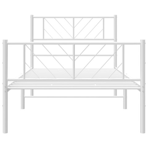 Metalowa rama łóżka z wezgłowiem i zanóżkiem, biała, 75x190 cm