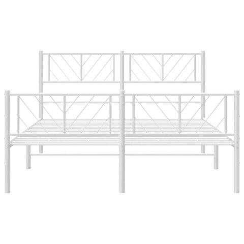 Metalowa rama łóżka z wezgłowiem i zanóżkiem, biała, 135x190 cm