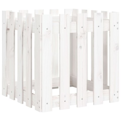 Donica ogrodowa z płotkiem, biała, 50x50x50 cm, drewno sosnowe