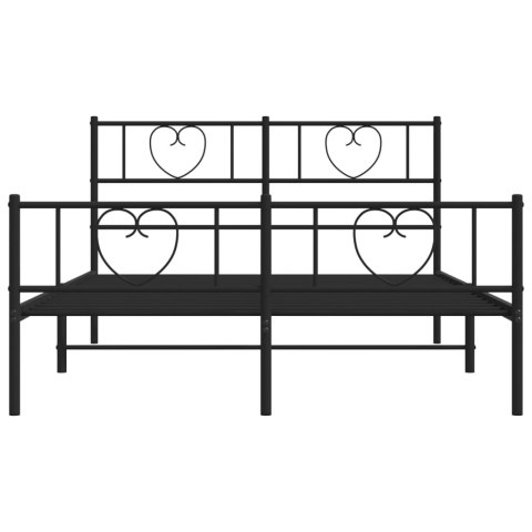 Metalowa rama łóżka z wezgłowiem i zanóżkiem, czarna, 135x190cm