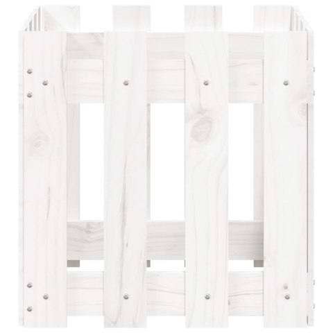 Donica ogrodowa z płotkiem, biała, 40x40x40 cm, drewno sosnowe