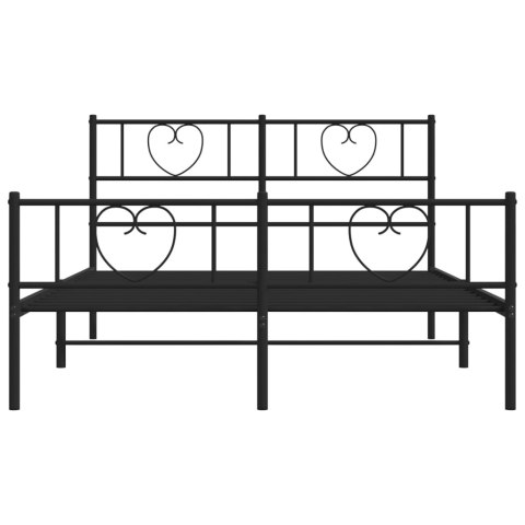 Metalowa rama łóżka z wezgłowiem i zanóżkiem, czarna, 120x200cm