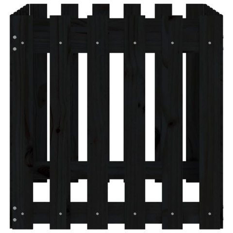 Donica ogrodowa z płotkiem, czarna, 60x60x60 cm, drewno sosnowe