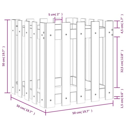 Donica ogrodowa z płotkiem, 50x50x50 cm, impregnowana sosna
