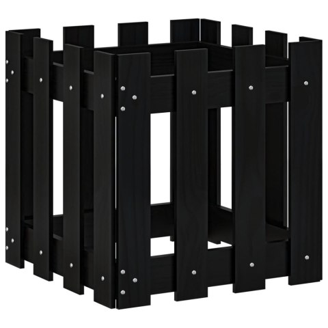 Donica ogrodowa z płotkiem, czarna, 40x40x40 cm, drewno sosnowe