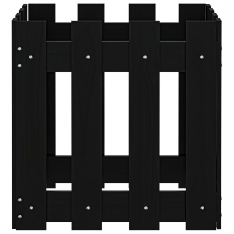 Donica ogrodowa z płotkiem, czarna, 40x40x40 cm, drewno sosnowe