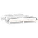 Rama łóżka z LED, biała, 135x190 cm, podwójna, lite drewno