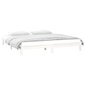 Rama łóżka z LED, biała, 135x190 cm, podwójna, lite drewno