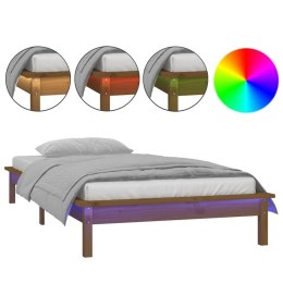 Rama łóżka z LED, miodowy brąz, 90x190 cm, lite drewno