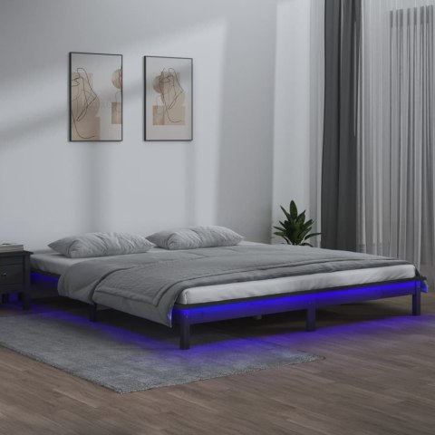 Rama łóżka z LED, szara, 120x190 cm, podwójna, lite drewno