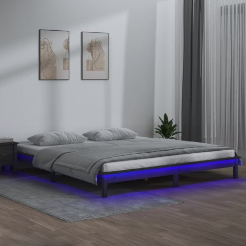 Rama łóżka z LED, szara, 200x200 cm, lite drewno