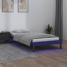 Rama łóżka z LED, szara, 75x190 cm, pojedyncza, lite drewno