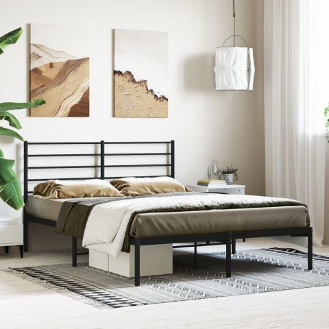 Metalowa rama łóżka z wezgłowiem, czarna, 160x200 cm