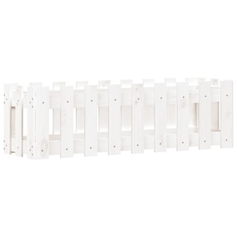 Rabata ogrodowa z płotkiem, biała, 100x30x30 cm, drewno sosnowe