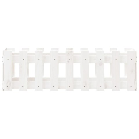 Rabata ogrodowa z płotkiem, biała, 100x30x30 cm, drewno sosnowe