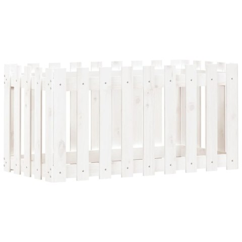 Rabata ogrodowa z płotkiem, biała, 100x50x50 cm, drewno sosnowe