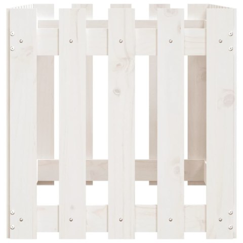 Rabata ogrodowa z płotkiem, biała, 100x50x50 cm, drewno sosnowe