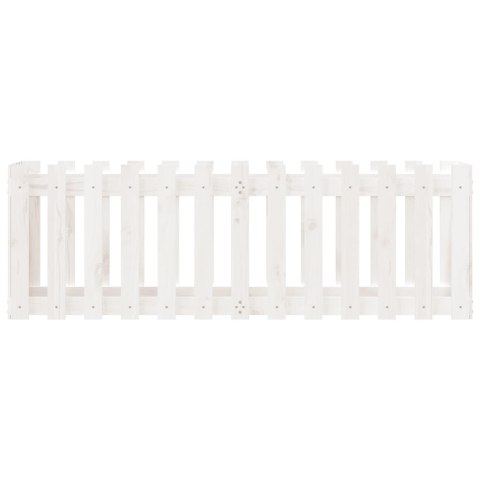 Rabata ogrodowa z płotkiem, biała, 150x50x50 cm, drewno sosnowe