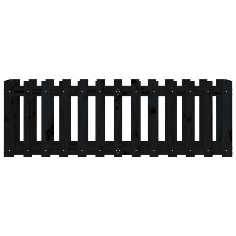 Rabata ogrodowa z płotkiem, czarna, 150x50x50cm, drewno sosnowe