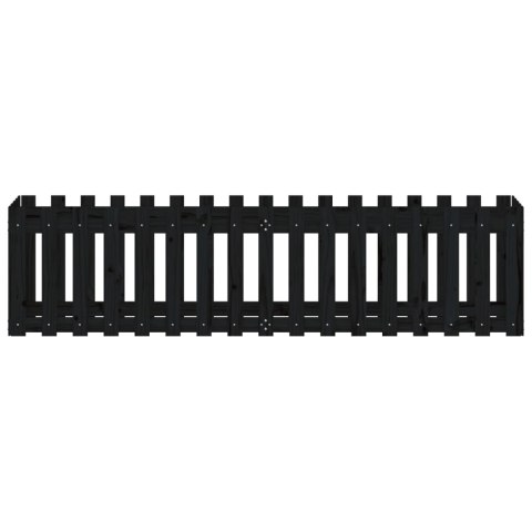 Rabata ogrodowa z płotkiem, czarna, 200x50x50cm, drewno sosnowe