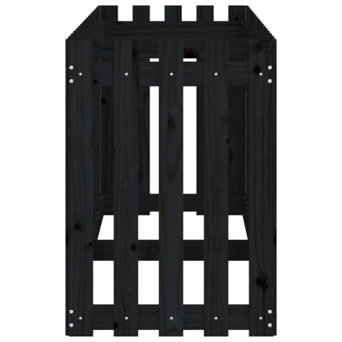 Rabata ogrodowa z płotkiem, czarna, 200x50x70cm, drewno sosnowe