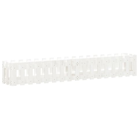 Rabata ogrodowa z płotkiem, biała, 200x30x30 cm, drewno sosnowe