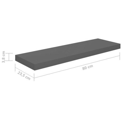 Półka ścienna, wysoki połysk, szara, 80x23,5x3,8 cm, MDF Półka ścienna, wysoki połysk, szara, 80x23,5x3,8 cm, MDF