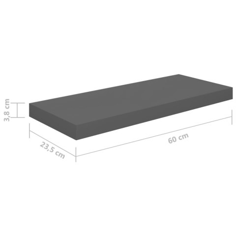Półki ścienne, 4 szt., wysoki połysk, szare, 60x23,5x3,8cm, MDF Półki ścienne, 4 szt., wysoki połysk, szare, 60x23,5x3,8cm, MDF