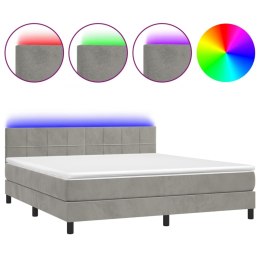 Łóżko kontynentalne z materacem i LED, szare 180x200cm, aksamit