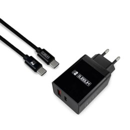 Ładowarka Ścienna + Kabel USB A na USB C Subblim CARGADOR ULTRA RAPIDO 2xUSB DE PARED PD18W+2.4A + Cable C to C Negro