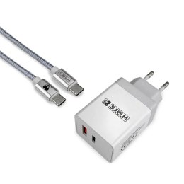 Ładowarka Ścienna + Kabel USB A na USB C Subblim CARGADOR ULTRA RAPIDO 2xUSB DE PARED PD18W+2.4A + Cable C to C Blanco