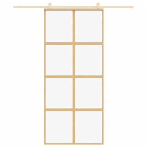 Drzwi przesuwne, złote, 90x205 cm, przezroczyste szkło ESG