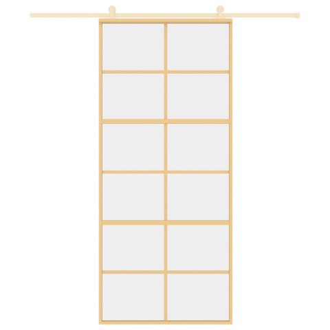 Drzwi przesuwne, złote, 90x205 cm, przezroczyste szkło ESG