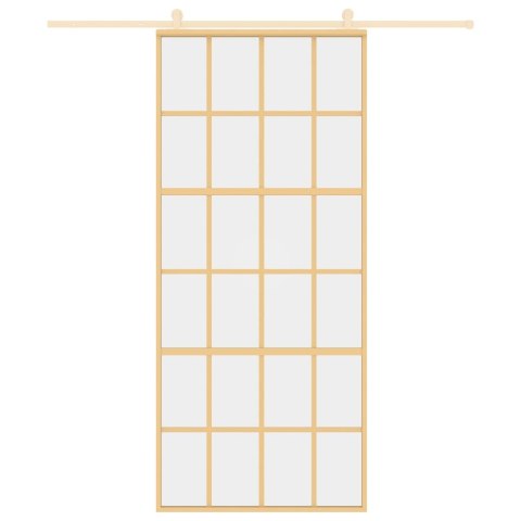 Drzwi przesuwne, złote, 90x205 cm, przezroczyste szkło ESG