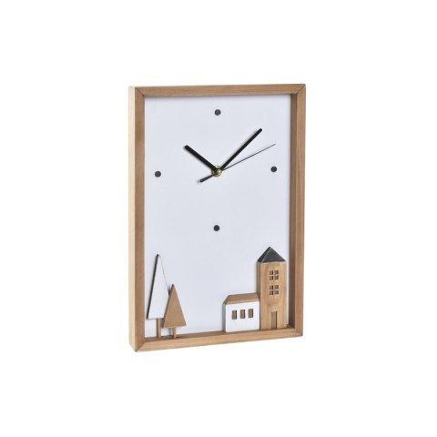 Zegar Ścienny DKD Home Decor Biały Brązowy Drewno Aluminium Domy Miejska 20 x 4 x 30 cm