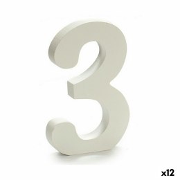 Cyfry 3 Drewno Biały (1,8 x 21 x 17 cm) (12 Sztuk)