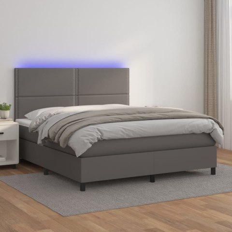 Łóżko kontynentalne z materacem i LED, szara ekoskóra 180x200cm