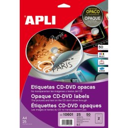Etykiety do Drukarki Apli 10601 Okrągły CD/DVD Biały 25 Kartki Ø 117 mm