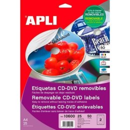 Etykiety do Drukarki Apli CD/DVD Ø 114 mm Biały Ø 117 mm