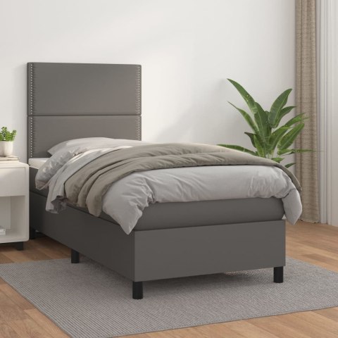 Łóżko kontynentalne z materacem, szare, ekoskóra 90x200 cm