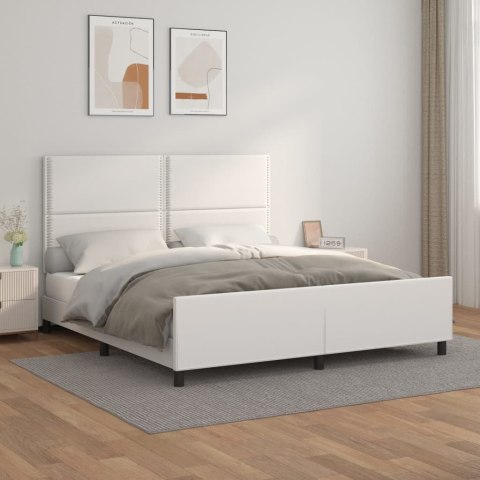 Rama łóżka z zagłówkiem, biała, 160x200cm, obite sztuczną skórą