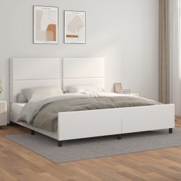 Rama łóżka z zagłówkiem, biała, 200x200cm, obite sztuczną skórą