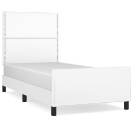 Rama łóżka z zagłówkiem, biała, 90x190 cm, obite sztuczną skórą