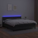 Łóżko kontynentalne z materacem i LED czarna ekoskóra 180x200cm