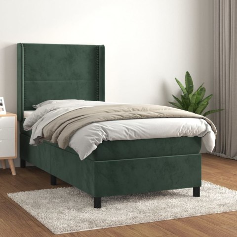 Łóżko kontynentalne z materacem, zielone, aksamit, 100x200 cm
