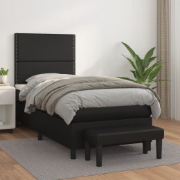 Łóżko kontynentalne z materacem, czarne, ekoskóra 90x200 cm