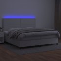 Łóżko kontynentalne z materacem i LED, biała ekoskóra 200x200cm