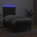 Łóżko kontynentalne z materacem i LED czarna ekoskóra 90x190 cm