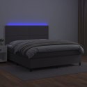 Łóżko kontynentalne z materacem i LED, szara ekoskóra 160x200cm
