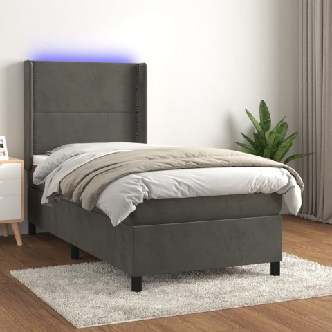 Łóżko kontynentalne z materacem i LED, szary aksamit, 90x190 cm